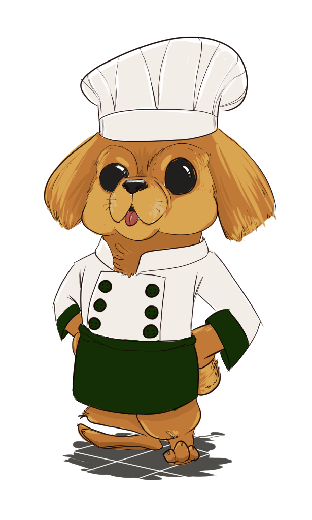 Illustrated dog in a chef uniform